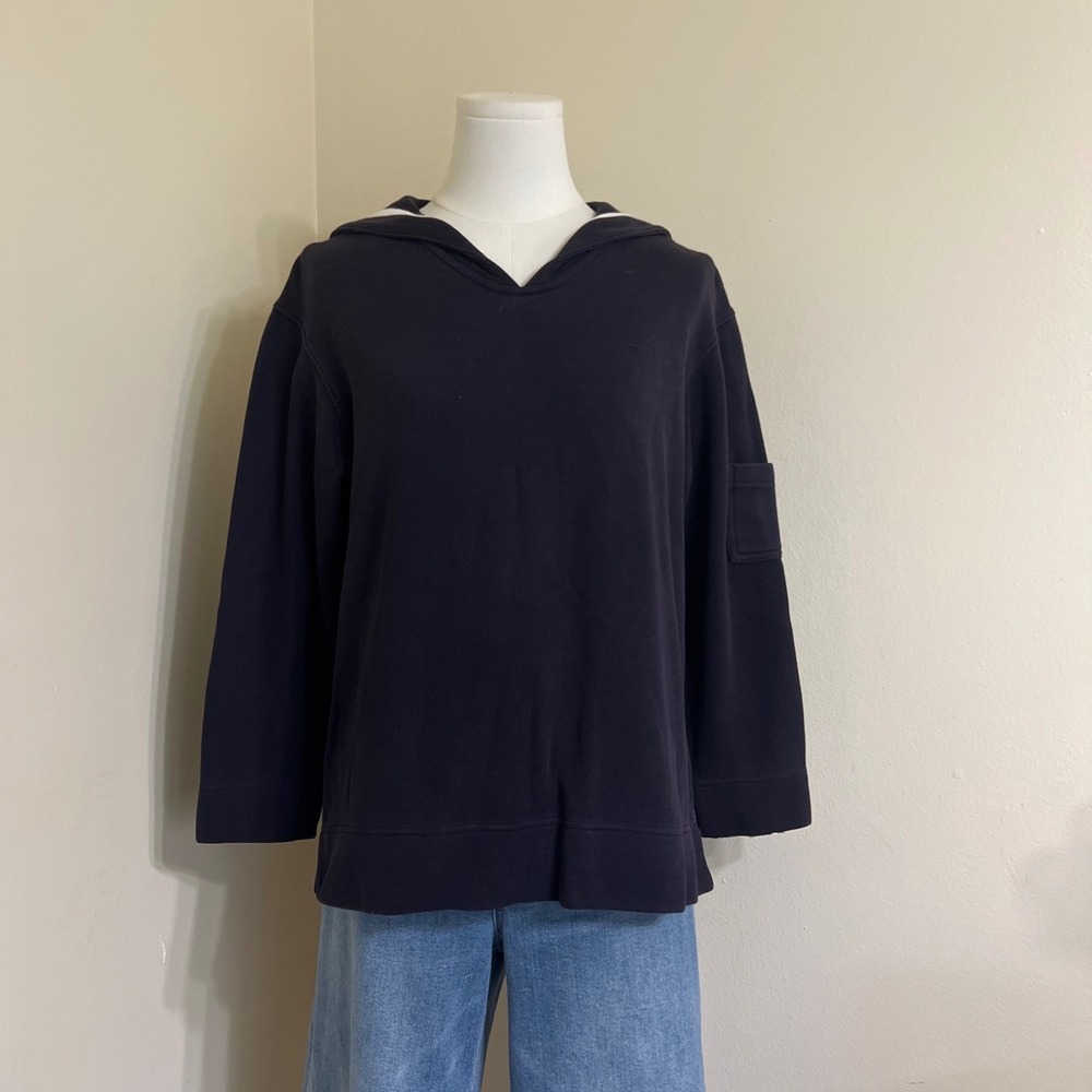 Talbots Petites Navy Blue Sailor Collar Sweatshirt 100% Cotton Small Petite